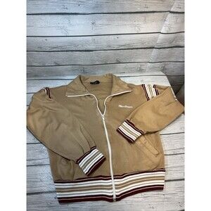 MacGregor 70s-80s Zip Up Track Court Tennis Sweater Jacket Beige Burgundy Small